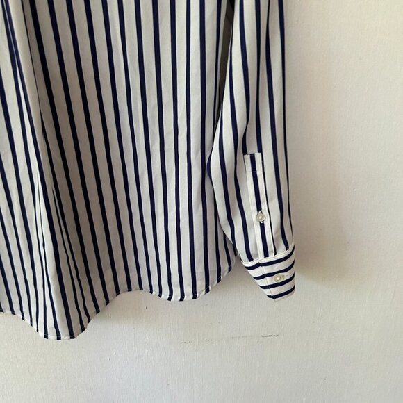 Express Portofino Shirt Womens Small Blue Striped Collared Button Front Nautical - Picture 7 of 7
